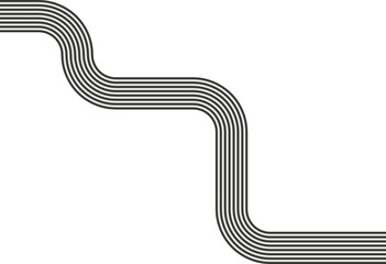 Striped path forming a diagonal maze with wave-based routing and curved transitions.