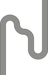 Striped path creating a curved route with continuous flow and surface texture.