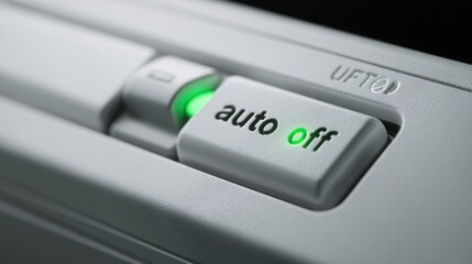 Close-up of auto off button on modern device interface for energy efficiency,Energy Saving Week