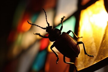 Dramatic silhouette of beetle on colorful background