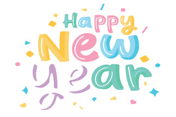 Festive Happy New Year Hand-Lettering Greeting Card Illustration