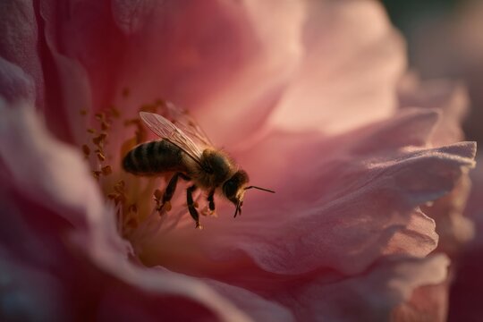 Macro shot of a bee on a pink flower - Powered by Adobe