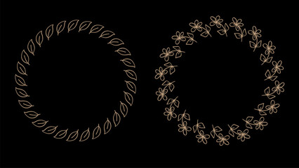 Gold Circular Botanical Pattern Leaves Bundle Border Frame
