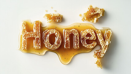 Honeycomb typography: creative word design with dripping fresh honey