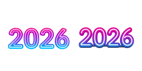 Modern neon 2026 number typography set with vibrant pink and blue gradient glowing effect for upcoming new year celebration event planning and digital marketing projects