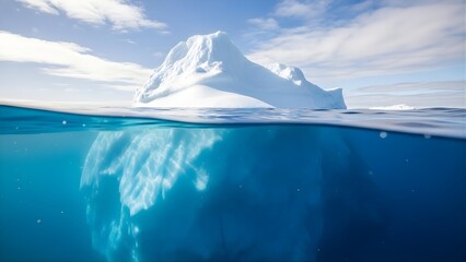 Iceberg in ocean with partial underwater view
