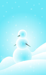Minimalist Winter Scene with Snowman, Light Blue & White, Vertical