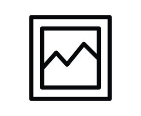 Simple Line Art of Framed Image with Mountain Peaks in Minimal Style