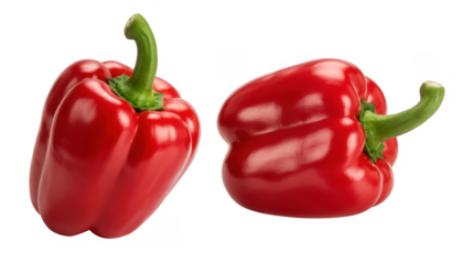 Two red bell peppers vegetables fresh isolated on a transparent background