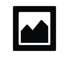 Black and White Icon of a Mountain Landscape in a Picture Frame Design