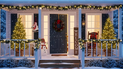 A festively decorated house porch for christmas