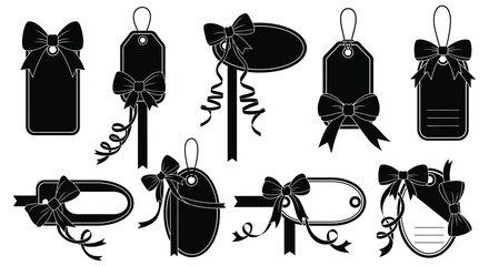 Decorative gift tags with bows and ribbons a collection in striking black silhouette