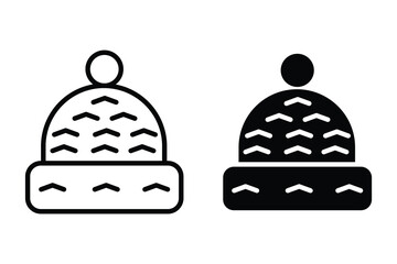 Beanie icon in flat black solid vector set. Winter hat icon vector illustration symbol.