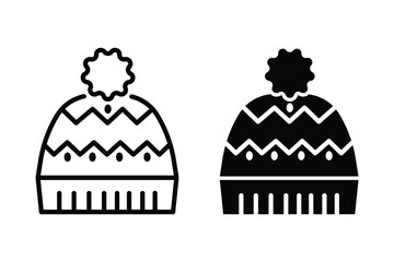 Beanie icon in flat black solid vector set. Winter hat icon vector illustration symbol.