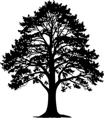 Obraz premium diverse tree silhouettes vector illustration, featuring pine trees, oak trees, and various deciduous and evergreen forest species for landscaping and graphic design.