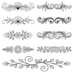 Elegant Floral Divider Ornaments Silhouette Set Vintage Decorative Elements