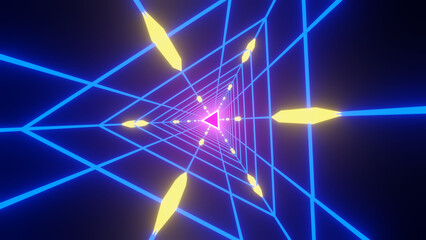 futuristic neon grid tunnel Illustration abstract background with glowing lights