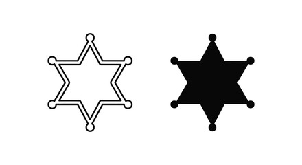 Two contrasting star sheriff badges are displayed one outlined and one as a bold silhouette