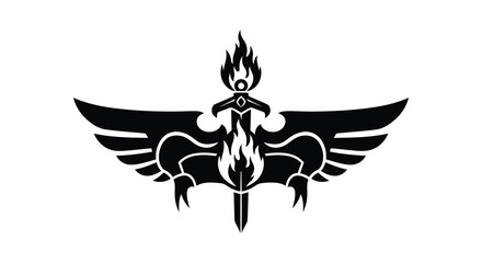 A striking black winged design featuring a sword engulfed in flames a powerful silhouette