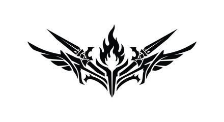 Intricate black tribal wings design with flame elements a striking artistic silhouette