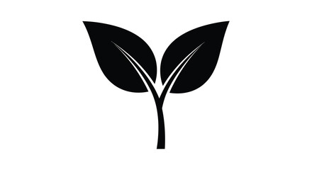 A minimalist depiction of a sprouting leaf with a delicate stem a striking silhouette