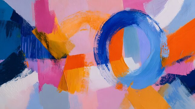 Vibrant Abstract Composition - A Colorful Fusion of Shapes and Brushstrokes.