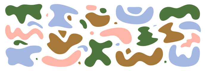 Set of abstract organic fluid shapes. Hand drawn modern liquid forms isolated on white background. Natural curvy design elements. Collection irregular wavy shapes. Flat vector illustration