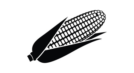 A detailed depiction of a corn cob with husk leaves presented as a striking silhouette