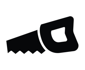 Black and white silhouette of a hand saw with a curved handle design