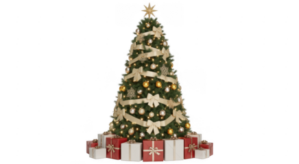 Decorated Christmas tree with presents decorated tree holiday isolated on a transparent background