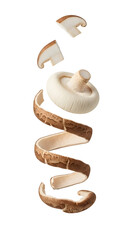 Fresh peeled brown mushroom with sliced pieces isolated on white background, perfect for cooking and culinary presentations