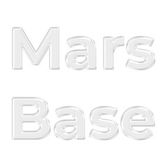 Glossy 3D white Mars Base typography text for space exploration, red planet colonization, and sci-fi themes