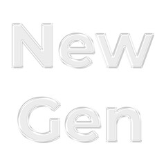 Glossy 3D white New Gen typography text for next generation, future youth, and modern innovation