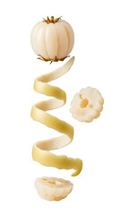 Fresh peeled garlic bulb with spiral peel isolated on white background, perfect for cooking and food presentations