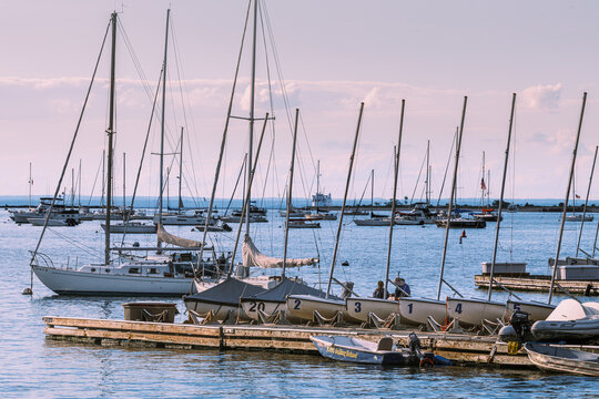 Sailboats Moored at Marina in Port Jefferson Harbor