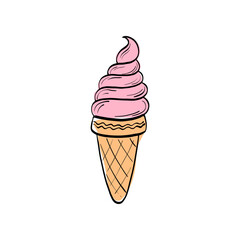 Ice cream with cones, scoops and desserts in clean line art. Sweet food icon for menus, packaging, branding and recipe illustrations