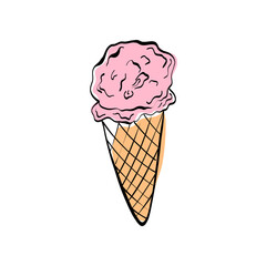Ice cream with cones, scoops and desserts in clean line art. Sweet food icon for menus, packaging, branding and recipe illustrations