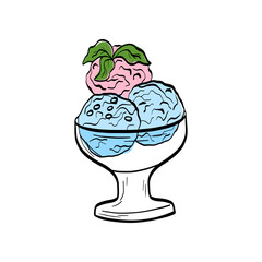 Ice cream with scoops and desserts in line art. Sweet food icon for menus, packaging, branding and recipe illustrations
