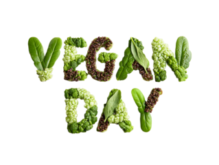 Vegetables Form "Vegan Day" Text On White Surface