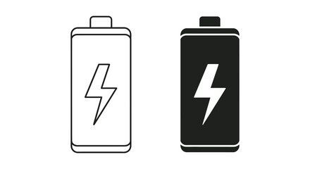Fototapeta premium Two battery icons one outlined and one filled showcasing charge levels a stark silhouette