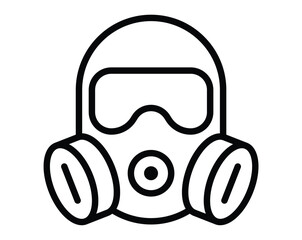 Black and White Icon of Gas Mask with Clear Lenses and Filters