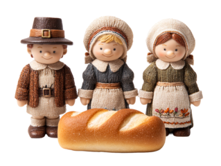 Pilgrim figures with bread loaf