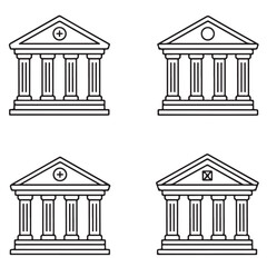 Classic Bank Icons with Columns &ndash; Line Vector Set