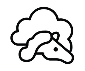 Minimalist Line Art of a Unicorn with Cloud in a Simple Style