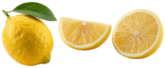 Lemon and lemon slices citrus yellow isolated on a transparent background