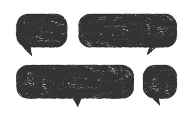 Chalk speech bubble set. Grunge text balloon. Hand drawn quote frame. Distressed speech shape. Chalkboard callout. Textured quotation box. Monochrome rough message bubbles © Svetlana