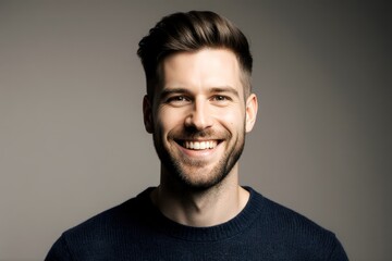 Fototapeta premium Man portrait copyspace smile sweater friendly face hipster handsome fashion trendy