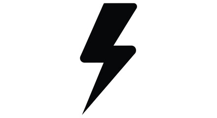 A stark black lightning bolt graphic design isolated on a clean white background silhouette