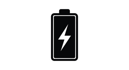 Obraz premium A simple black battery icon with a white lightning bolt inside a striking silhouette