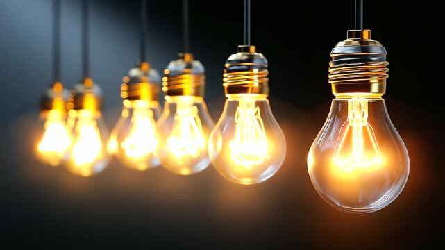 Distinctive glowing bulb symbolizing creativity and difference among standard bulbs, unique ideas concept, innovation visualization, inspirational metaphor, with copy space
